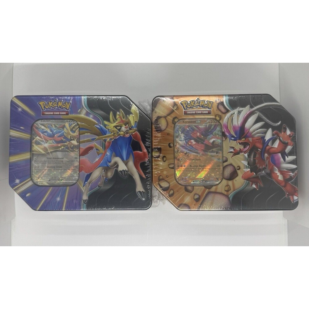 LOT OF 2 POKEMON TCG Tins KORAIDON ZACIAN EX SLASHING LEGENDS SEALED NEW